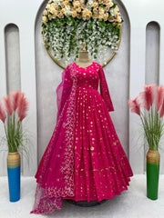 Blissful Thread With Sequence Pink Color Gown