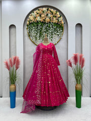 Blissful Thread With Sequence Pink Color Gown