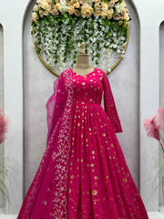 Blissful Thread With Sequence Pink Color Gown