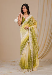 Embellished Thread Work Green Color Silk Saree