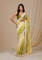 Embellished Thread Work Green Color Silk Saree