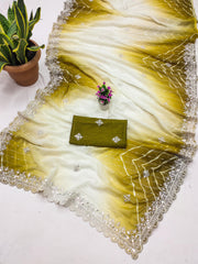 Embellished Thread Work Green Color Silk Saree