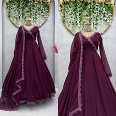 Shining Plain Purple Color Gown