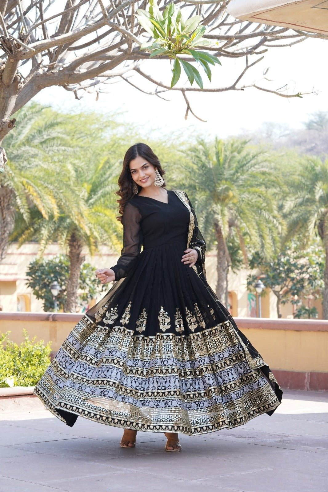 Precious  Embroidered Work Black Color Gown