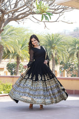 Precious  Embroidered Work Black Color Gown