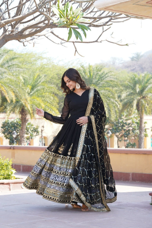 Precious  Embroidered Work Black Color Gown