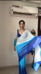 Beautiful Digital Print Ready To Wear Blue Color Saree