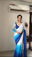 Beautiful Digital Print Ready To Wear Blue Color Saree