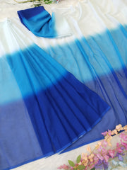 Beautiful Digital Print Ready To Wear Blue Color Saree