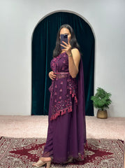 Outstanding Embroidery Work Purple Color Anarkali Suit