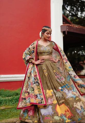 Classy Kalamkari Print Being Color Lehenga Choli