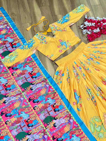 Classy Kalamkari Print Yellow Color Lehenga Choli