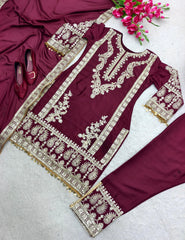 Embellished  Sequences Embroidery Work Red Color Anarkali Suit