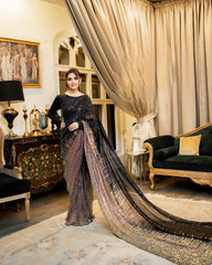 Luxuriant Embroidery Sequins Work Black Color Saree