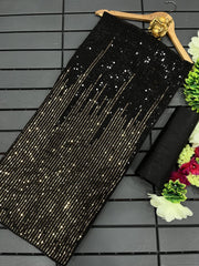 Luxuriant Embroidery Sequins Work Black Color Saree