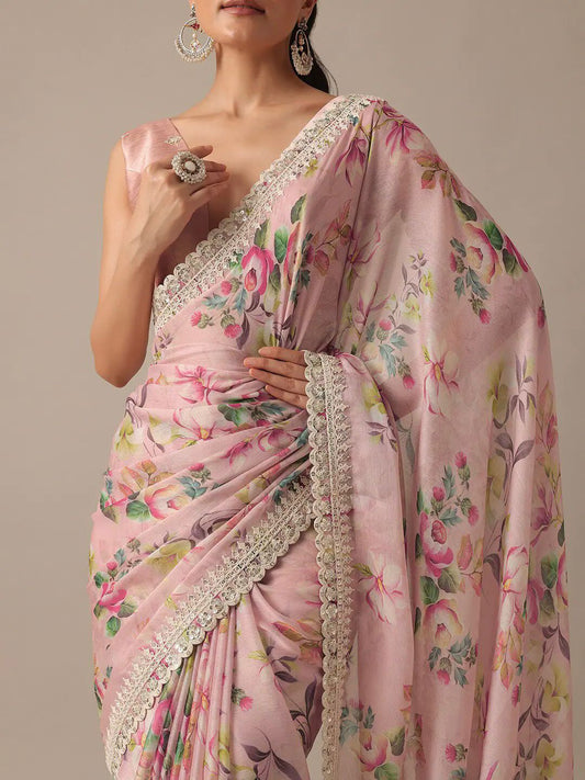 Glorious Embroidery Codding Peach Color Saree