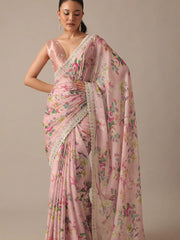 Glorious Embroidery Codding Peach Color Saree