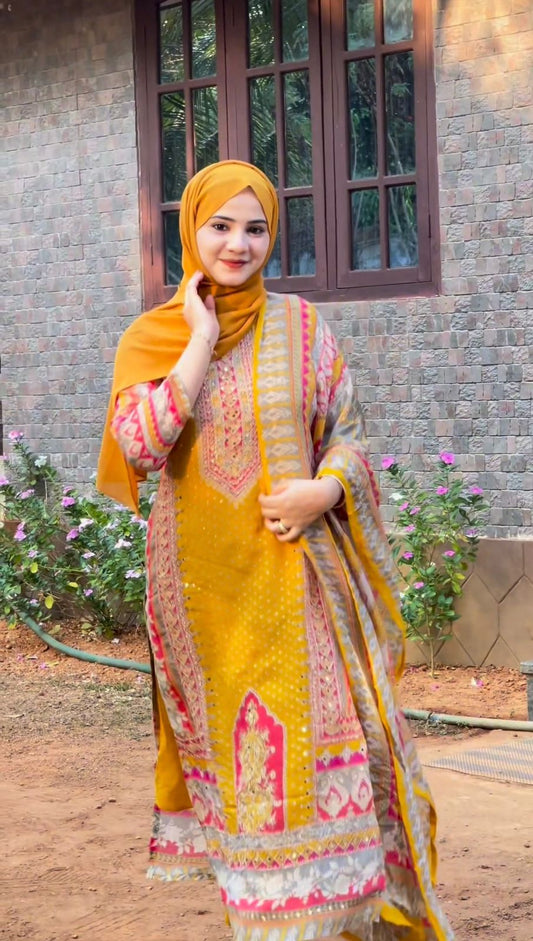 Luxuriant Digital Print Yellow Color Anarkali Suit