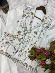 Captivating White Color Sequence Embroidery Work Palazzo Choli With Blazer