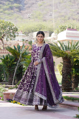 Delightful Sequins Embroidered Work Purple Color Gown