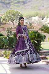 Delightful Sequins Embroidered Work Purple Color Gown