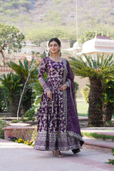 Delightful Sequins Embroidered Work Purple Color Gown