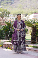 Delightful Sequins Embroidered Work Purple Color Gown