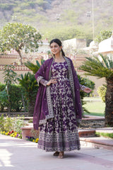 Delightful Sequins Embroidered Work Purple Color Gown