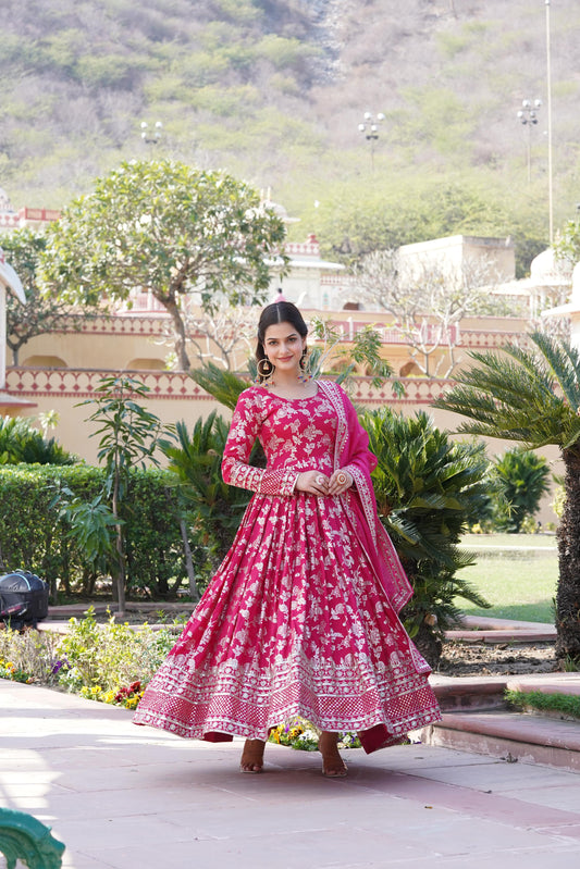 Delightful Sequins Embroidered Work Pink Color Gown