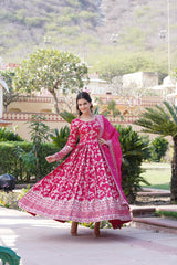 Delightful Sequins Embroidered Work Pink Color Gown