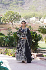 Delightful Sequins Embroidered Work Black Color Gown