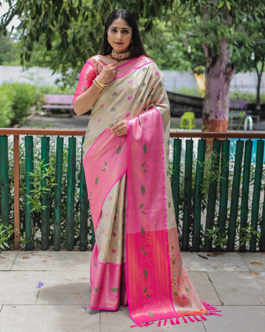 Innovative Kanjivaram Cream Color Silk Sarees