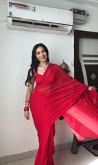 Outstanding Georgette Silk Red Color Ready To Wear Saree