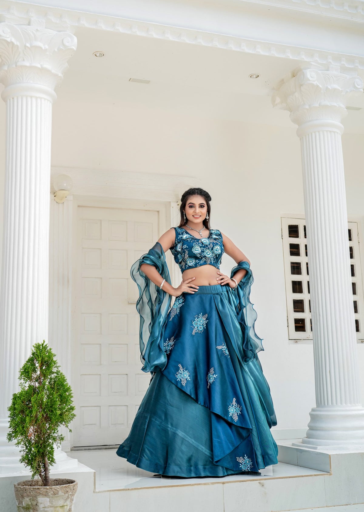 Innovative Rama Embroidery Zari Rama Color Lehenga Choli