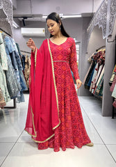 Beautiful Digital Print Red Color Long Gown