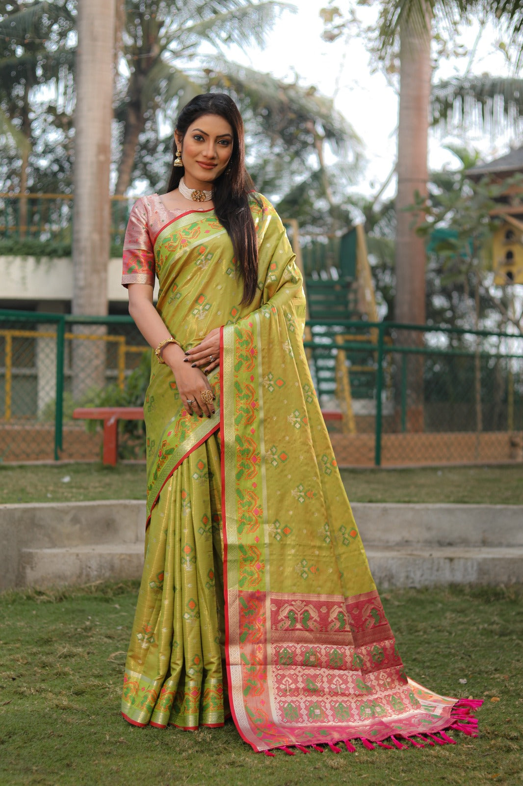 Amazing Patola Print Lemon Color Organza Sarees