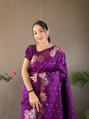 Outstanding Purple Color Kanjivaram Banarasi Silk Saree