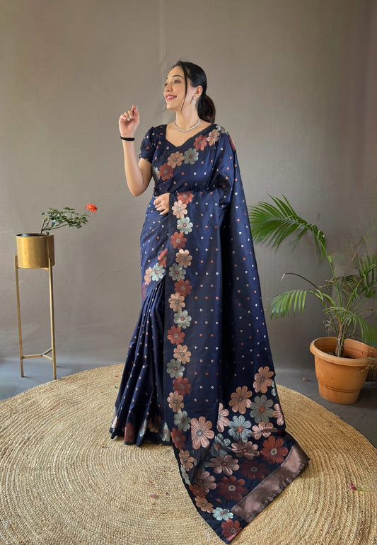 Outstanding Blue Color Kanjivaram Banarasi Silk Saree