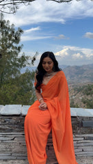 Outstanding Georgette Silk Orange Color Ready To Wear Saree