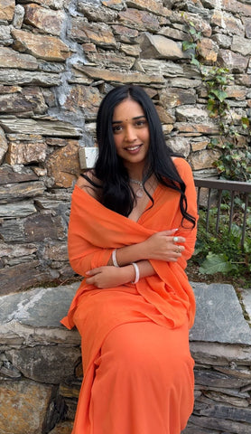 Outstanding Georgette Silk Orange Color Ready To Wear Saree