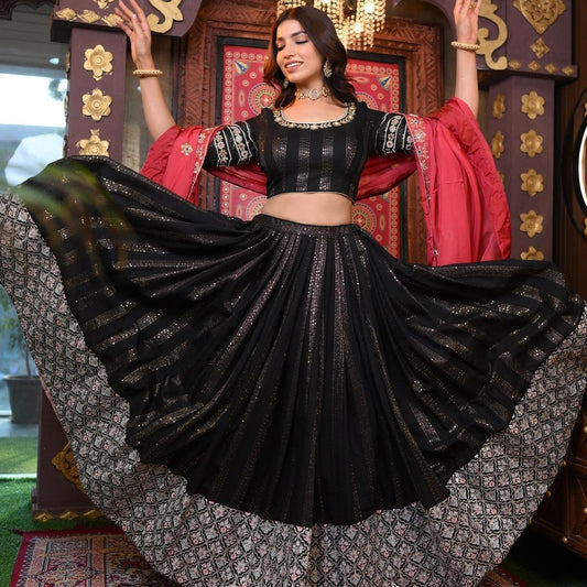 Flattering Sequence Work Black Color Lehenga Choli