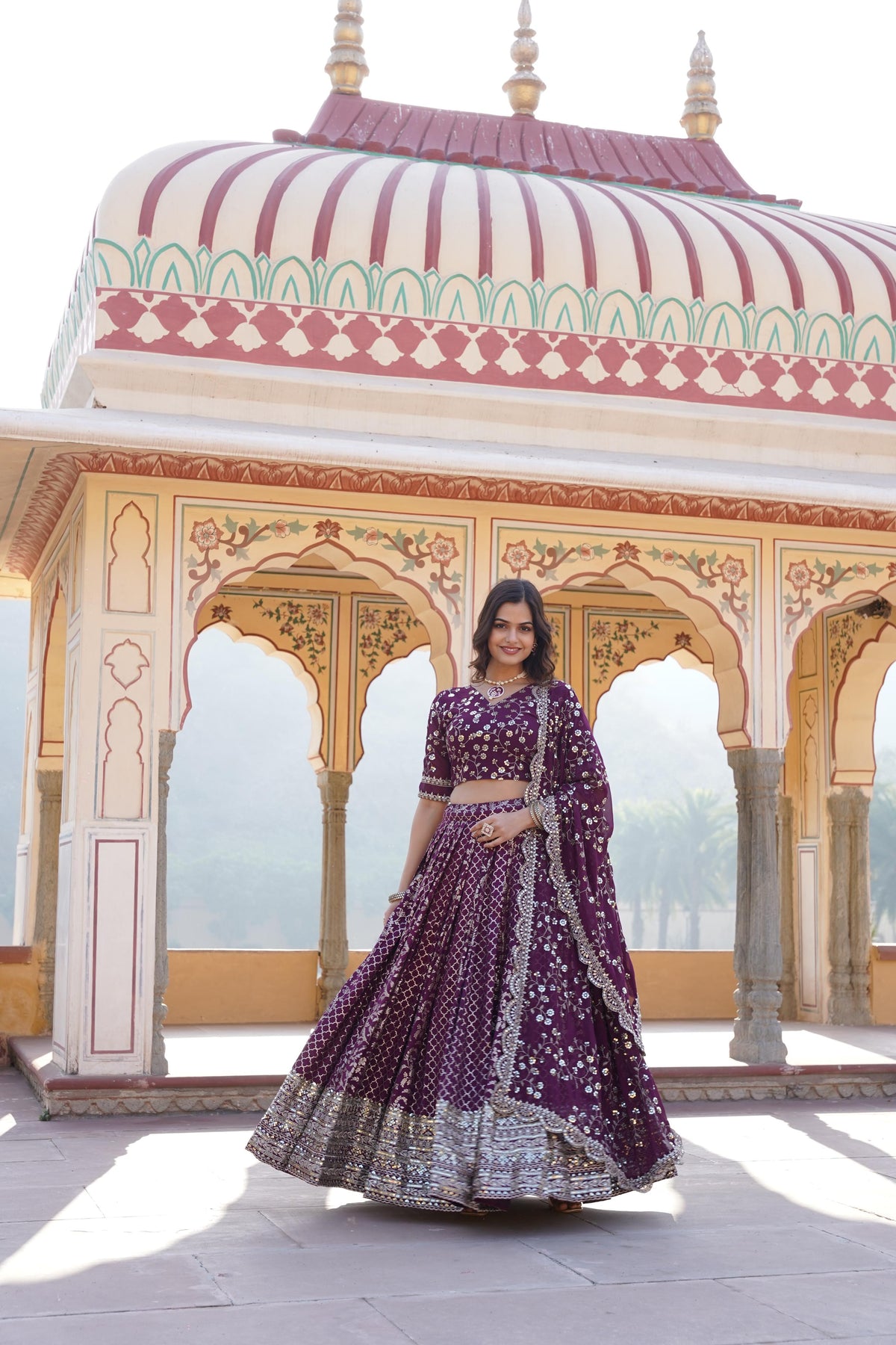 Charming Embroidered Sequins Work Wine Color Lehenga Choli