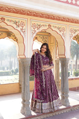 Charming Embroidered Sequins Work Wine Color Lehenga Choli