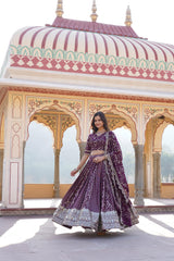 Charming Embroidered Sequins Work Wine Color Lehenga Choli