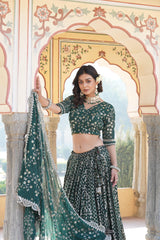 Charming Embroidered Sequins Work Green Color Lehenga Choli