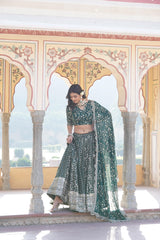 Charming Embroidered Sequins Work Green Color Lehenga Choli