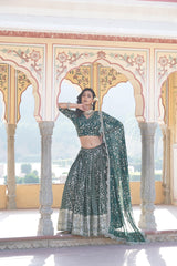 Charming Embroidered Sequins Work Green Color Lehenga Choli