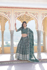 Charming Embroidered Sequins Work Green Color Lehenga Choli