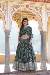 Charming Embroidered Sequins Work Green Color Lehenga Choli