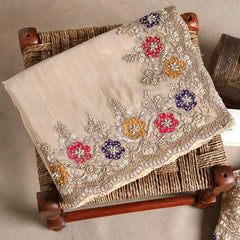 Presenting Embroidery Work White Color Saree